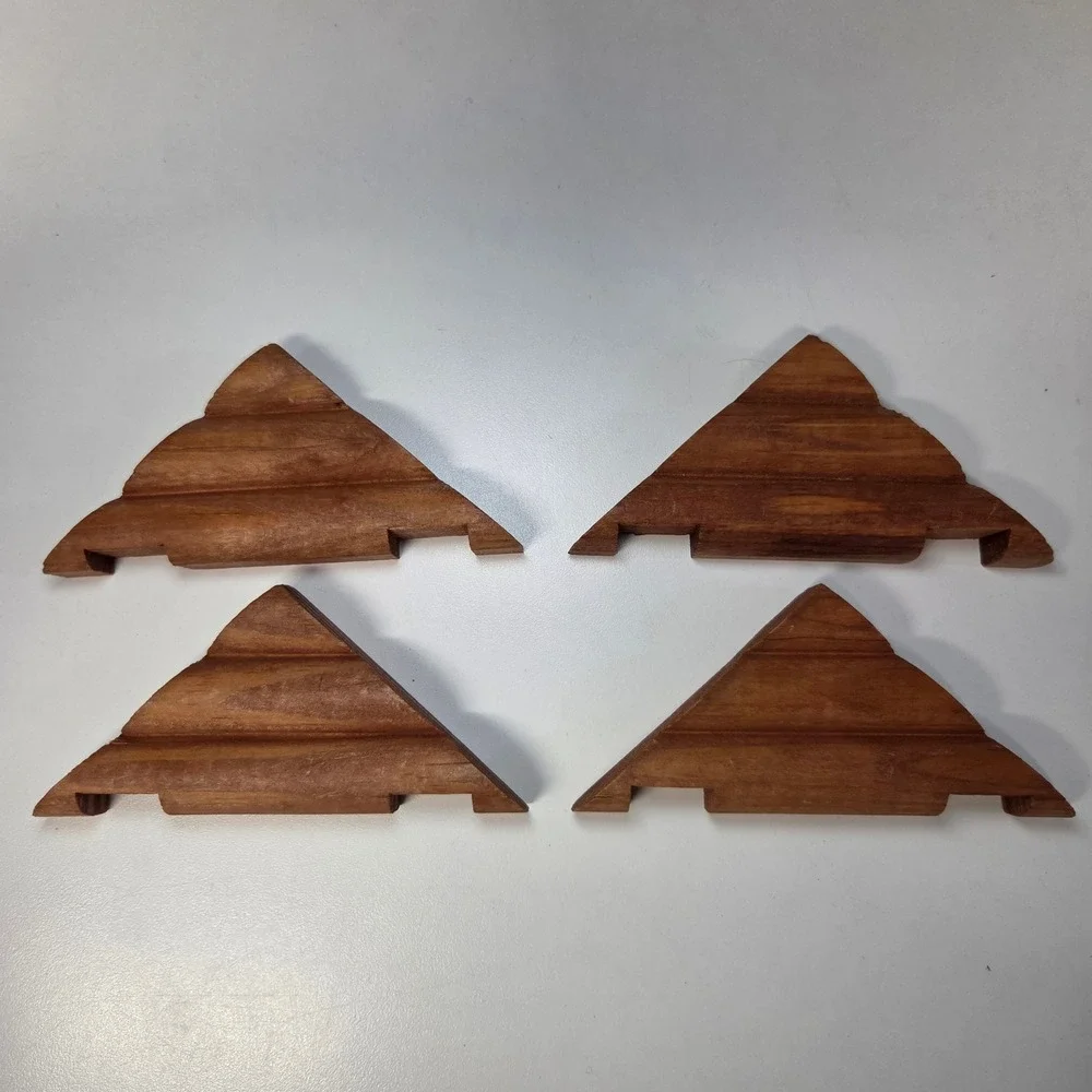 Lincoln Logs Wood Roof Support Gables Replacement Parts Set of 4 Brown